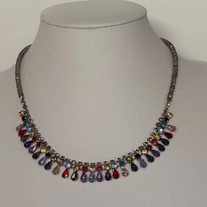 AnnTaylor Loft Multicolor Rhinestone Teardrop Necklace Beaded Chain Vintage